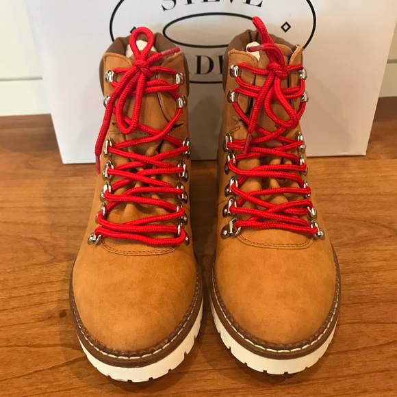 STEVE MADDEN Cognac Nubuck Red Lace Up Hiking Boot - Picture 4 of 8